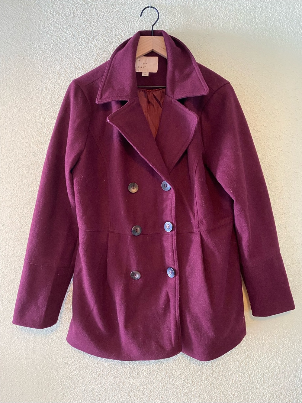 A New Day Women's Double-Breasted Peacoat - Plum